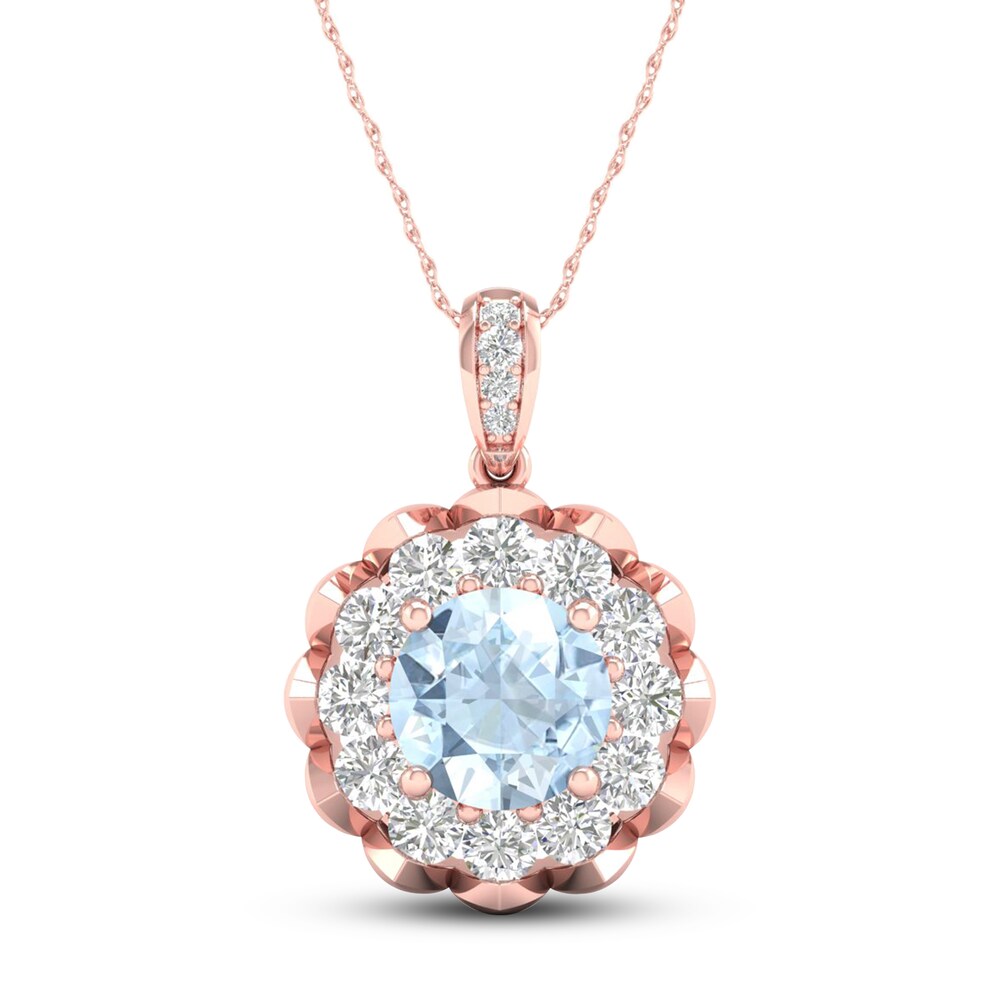 Aquamarine Necklace 5/8 ct tw Diamonds 10K Rose Gold 2qiX4Kr3