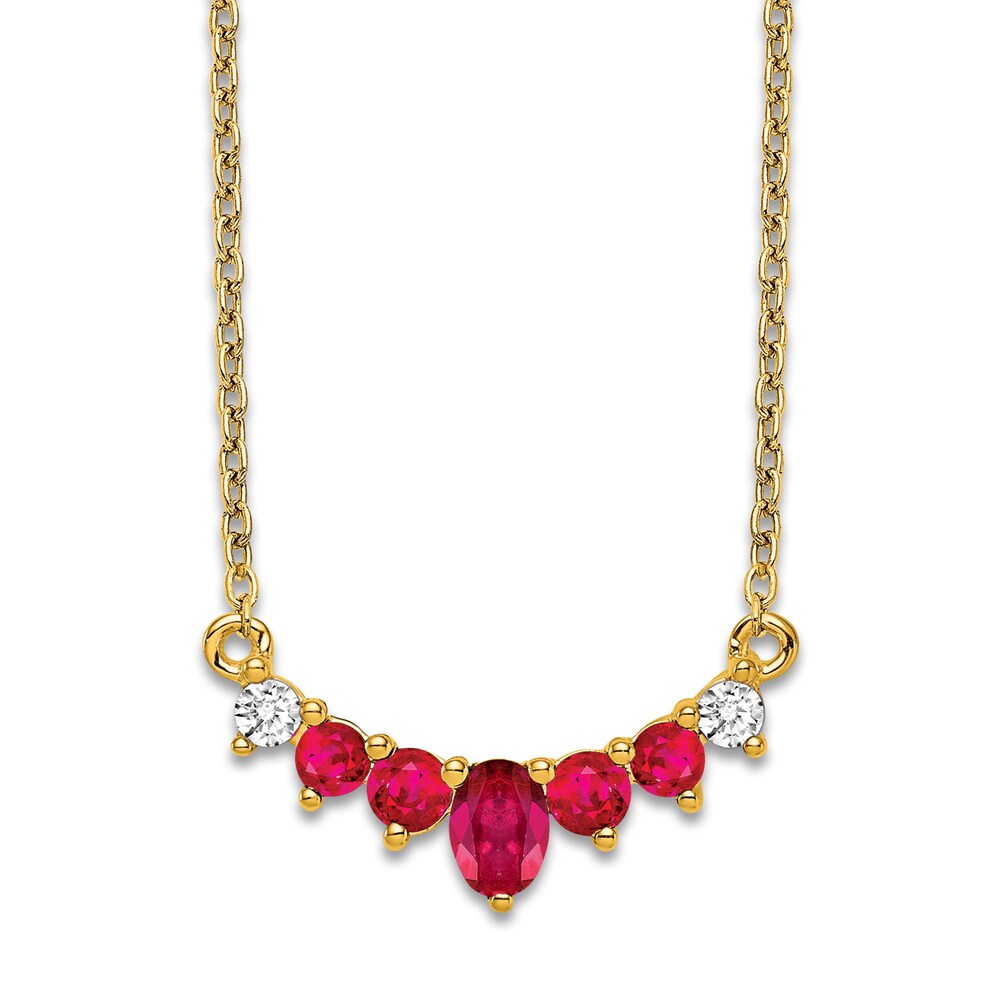 Natural Ruby Necklace 1/15 ct tw Diamonds 14K Yellow Gold 18" 2rii6PKD