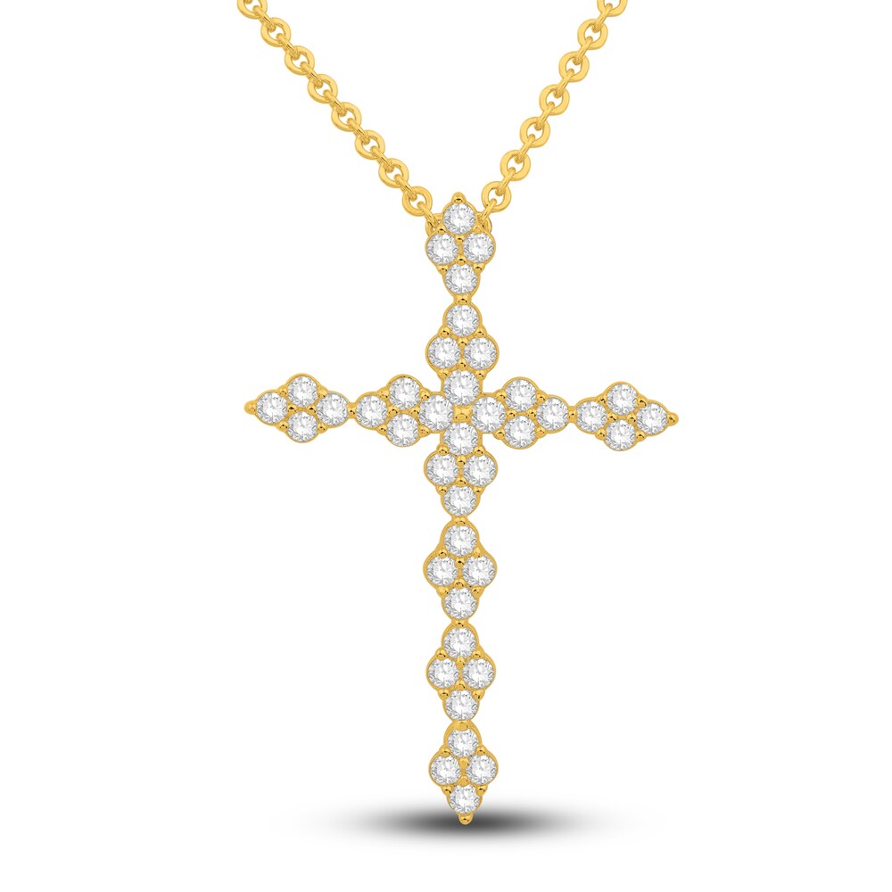 Diamond Cross Necklace 1 ct tw Round 10K Yellow Gold 2stoP539