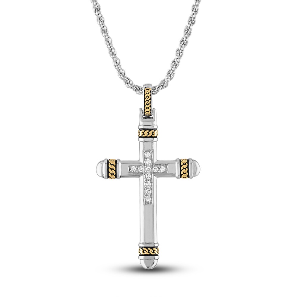 1933 by Esquire Men's Diamond Cross Necklace 1/10 ct tw Round 14K Yellow Gold Plated/Sterling Silver 2sxPF6Bo
