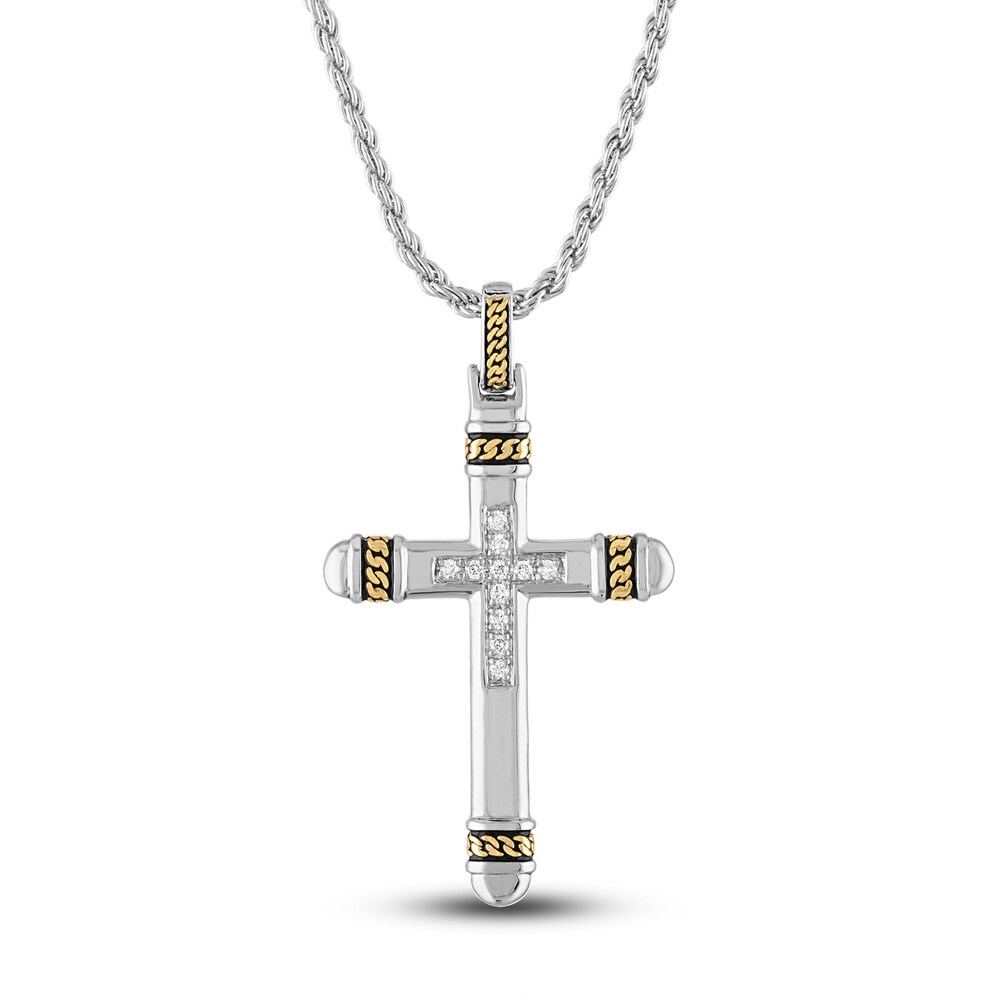 1933 by Esquire Men\'s Diamond Cross Necklace 1/10 ct tw Round 14K Yellow Gold Plated/Sterling Silver 2sxPF6Bo [2sxPF6Bo]