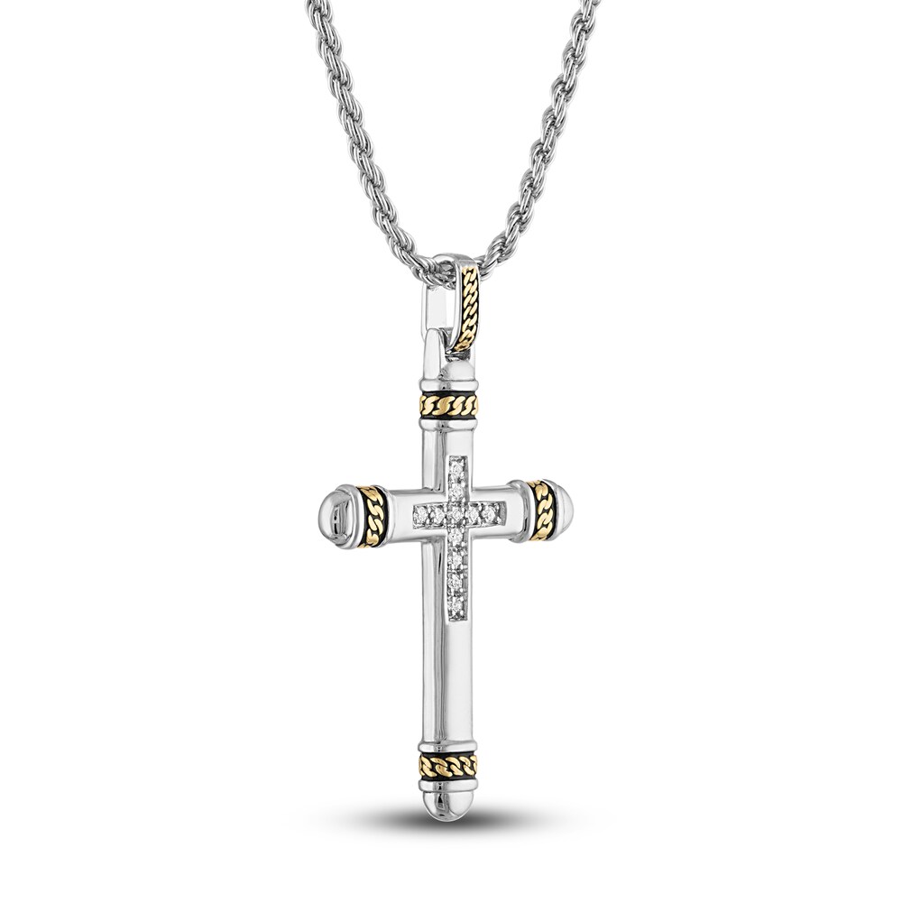 1933 by Esquire Men\'s Diamond Cross Necklace 1/10 ct tw Round 14K Yellow Gold Plated/Sterling Silver 2sxPF6Bo