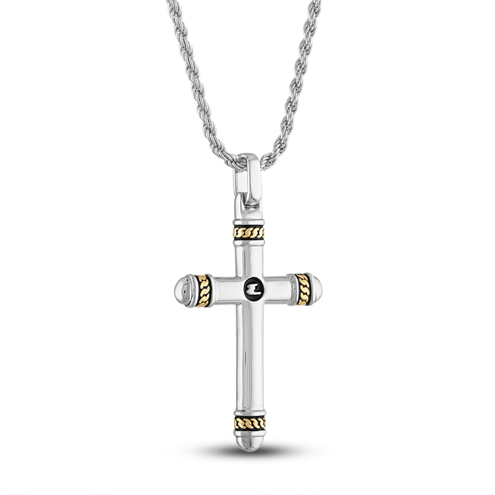 1933 by Esquire Men\'s Diamond Cross Necklace 1/10 ct tw Round 14K Yellow Gold Plated/Sterling Silver 2sxPF6Bo