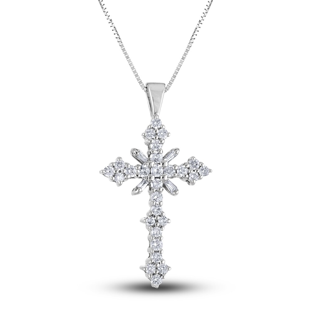 Diamond Cross Pendant Necklace 1 ct tw Round/Baguette 14K White Gold 18" 2zDIdmuT