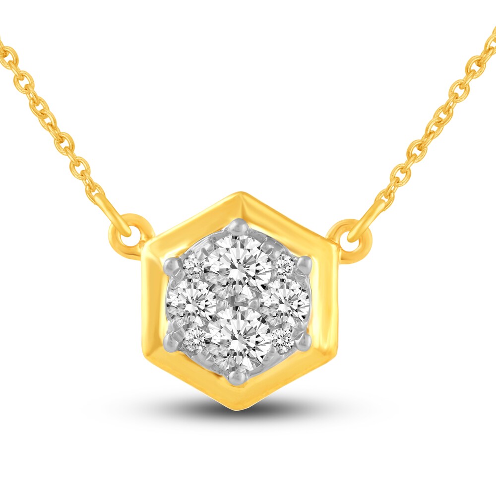 Diamond Hexagon Pendant Necklace 1/3 ct tw Round 10K Yellow Gold 18" 31FBBR17