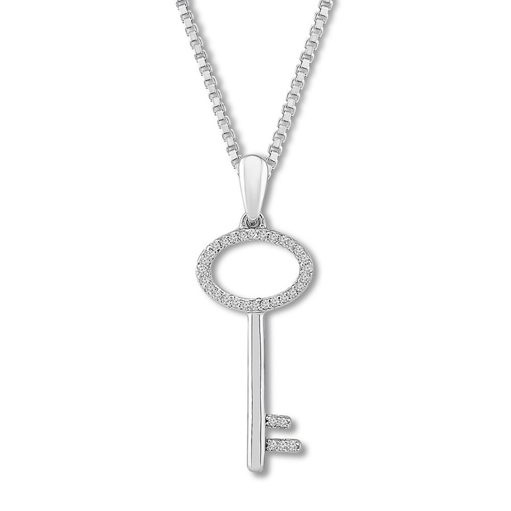 Diamond Key Necklace 1/15 ct tw Round-cut Sterling Silver 34X5r4Dv