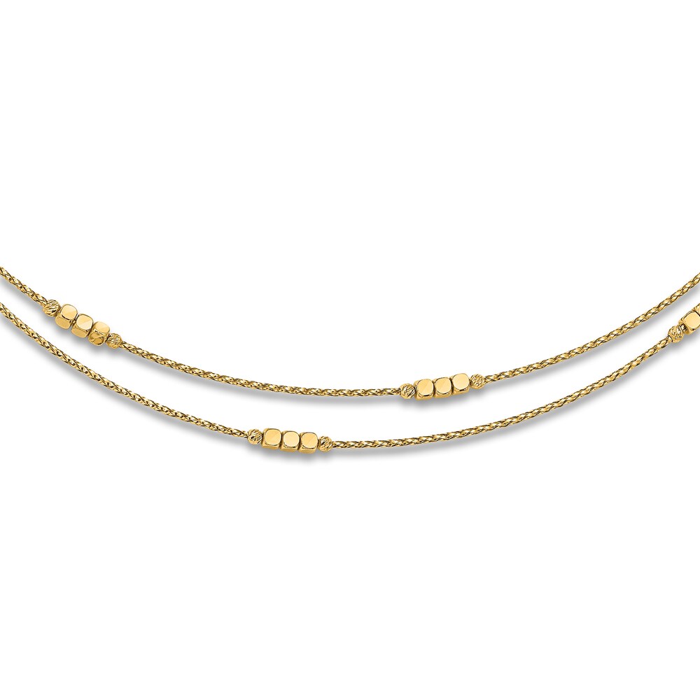 Double Strand Beaded Chain Necklace 14K Yellow Gold 17" 34vpVxRm