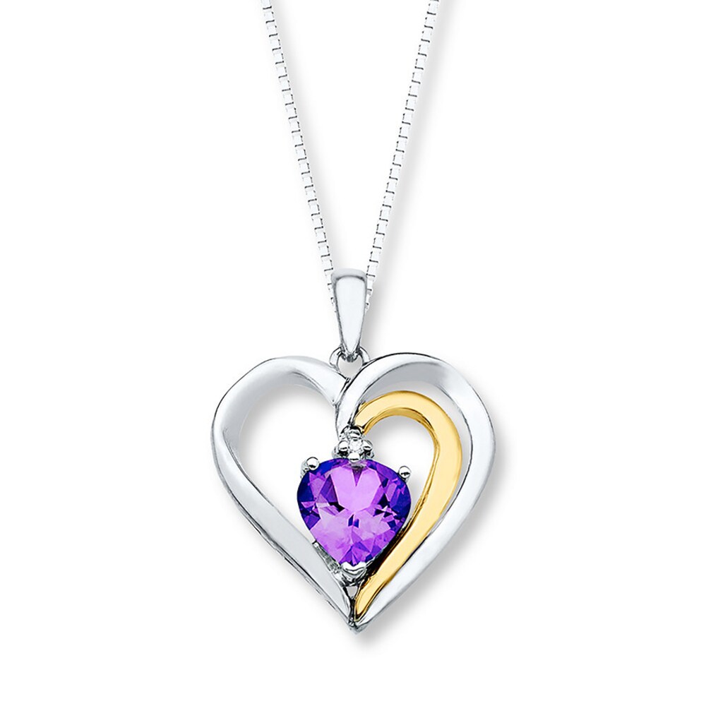 Heart Necklace Amethyst Diamond Accents Sterling Silver/10K Yellow Gold 39gDWkV1