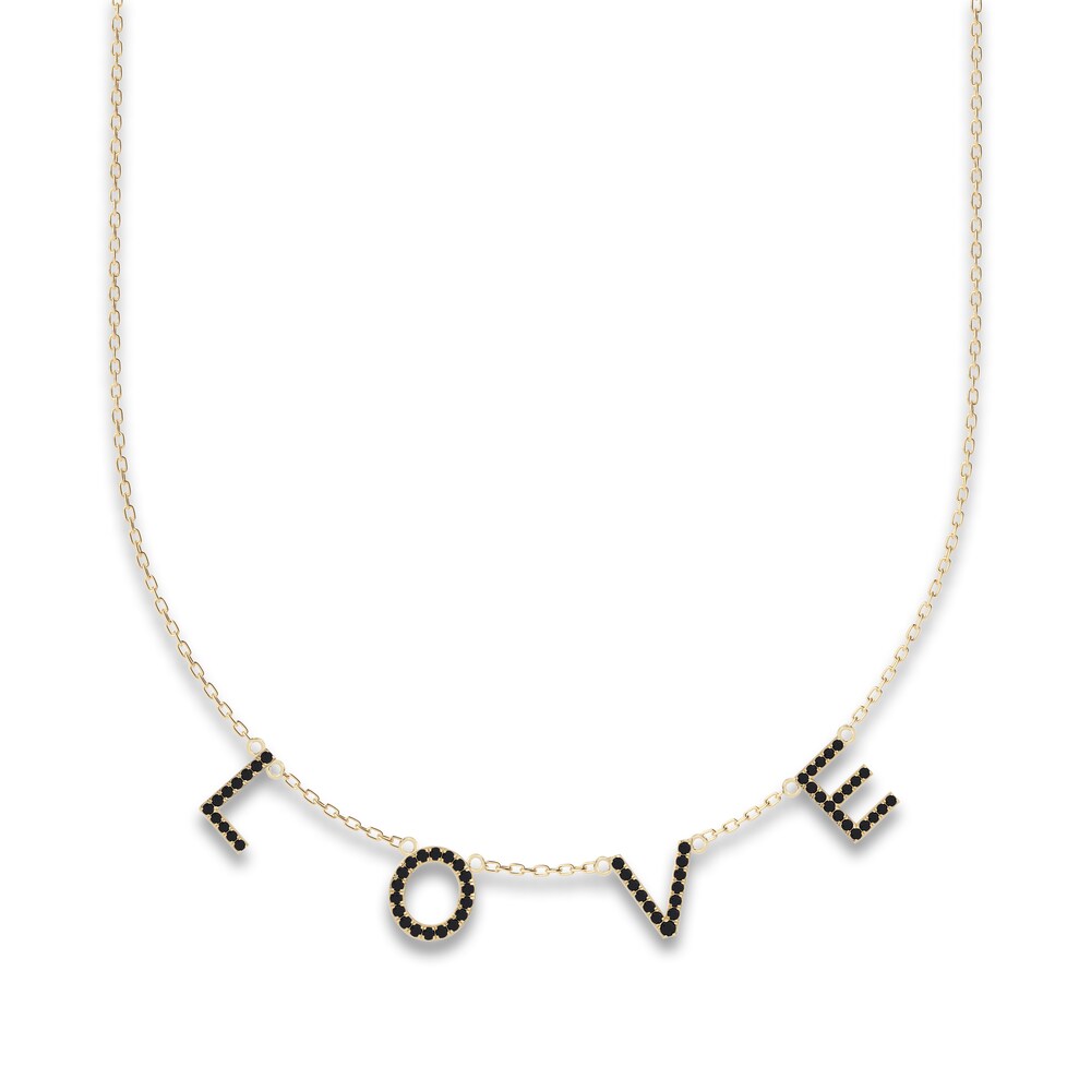 Juliette Maison Black Diamond Station Name Necklace 1-1/8 ct tw Round 10K Yellow Gold 3I0n7v6C [3I0n7v6C]