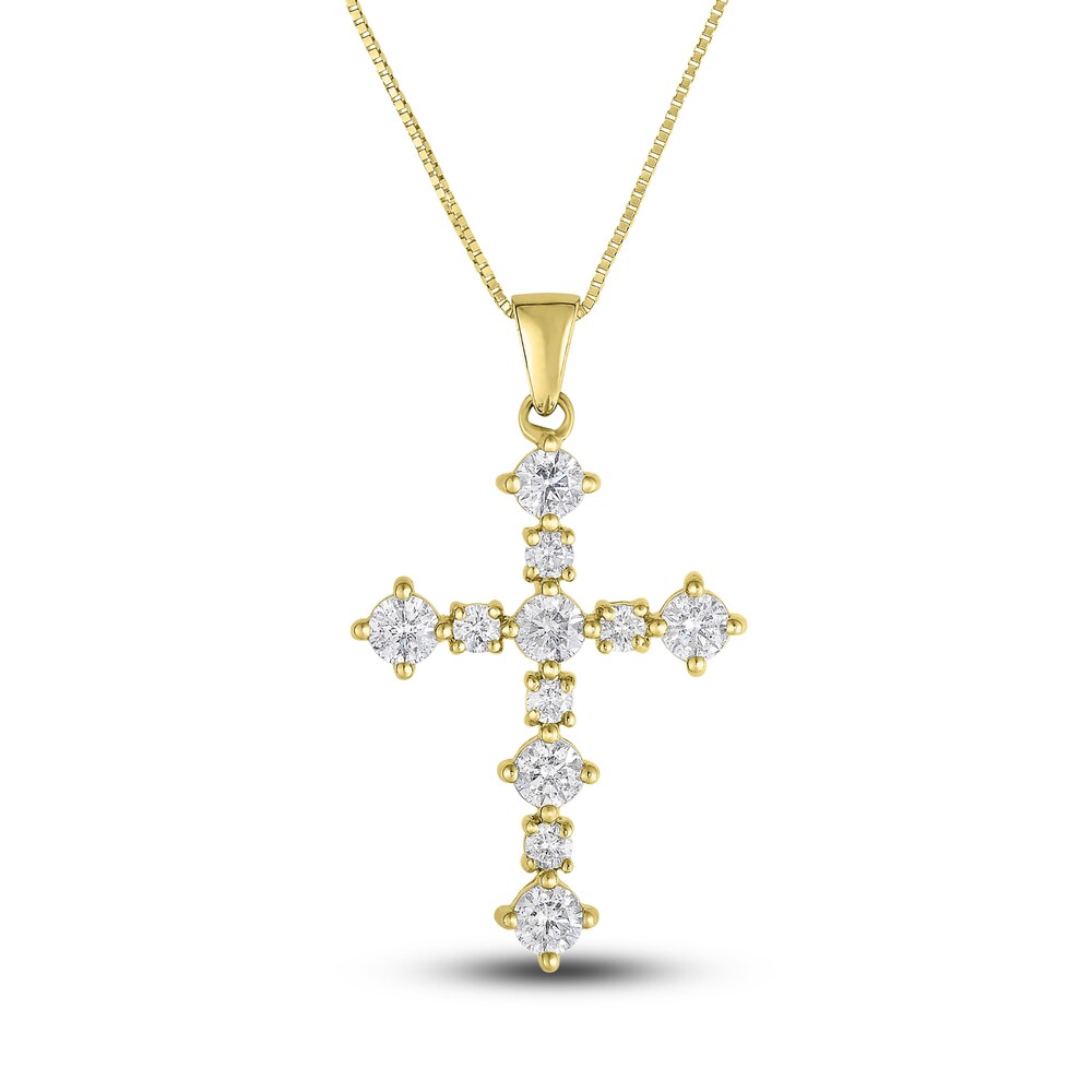 Diamond Cross Pendant Necklace 1 ct tw Round 14K Yellow Gold 18" 3LF5lwpZ