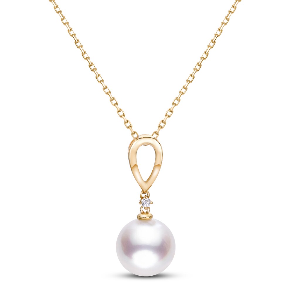 Cultured Akoya Pearl Necklace Diamond Accent 14K Yellow Gold 3UnWkoct