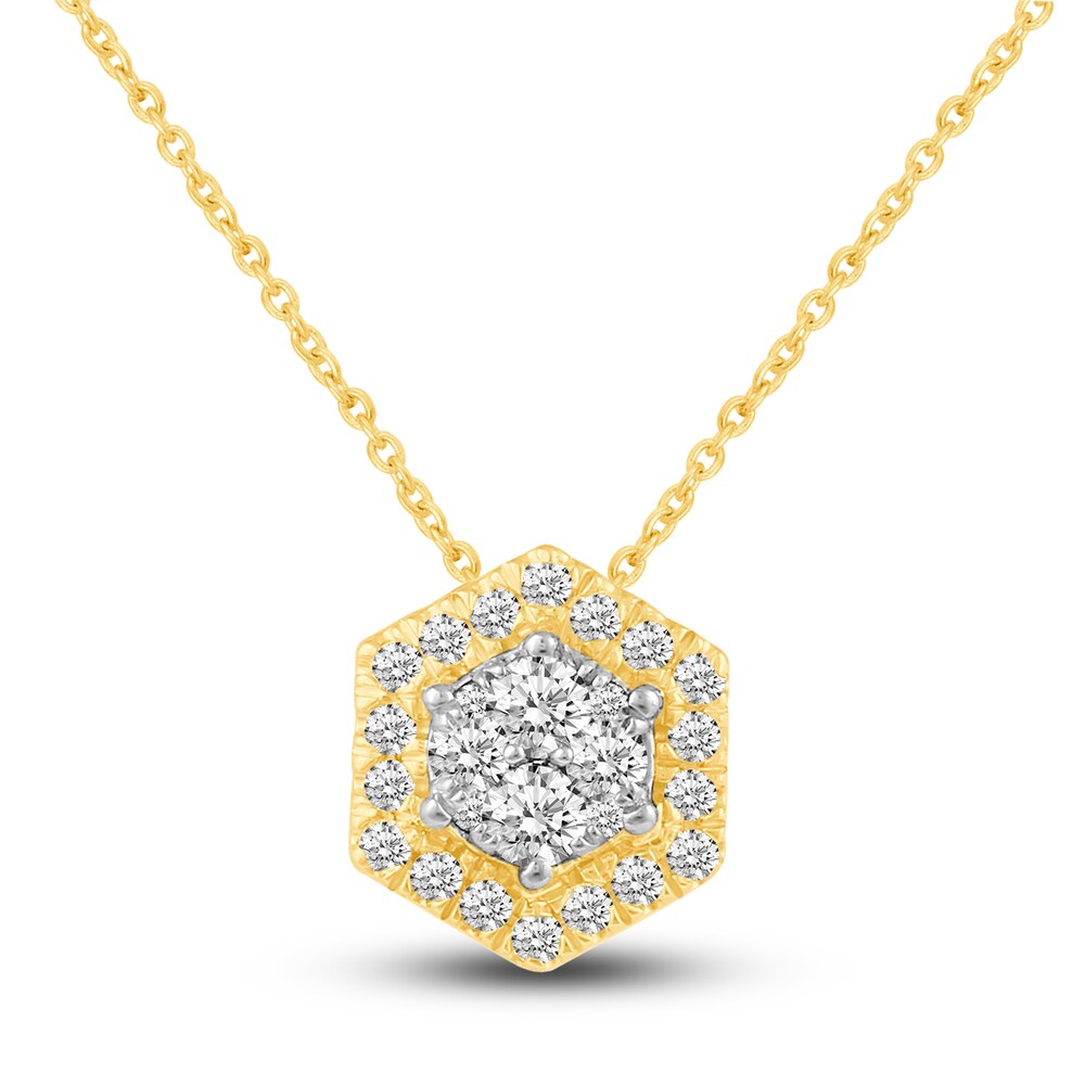 Diamond Hexagon Pendant Necklace 1/2 ct tw Round 10K Yellow Gold 3WGAzteP
