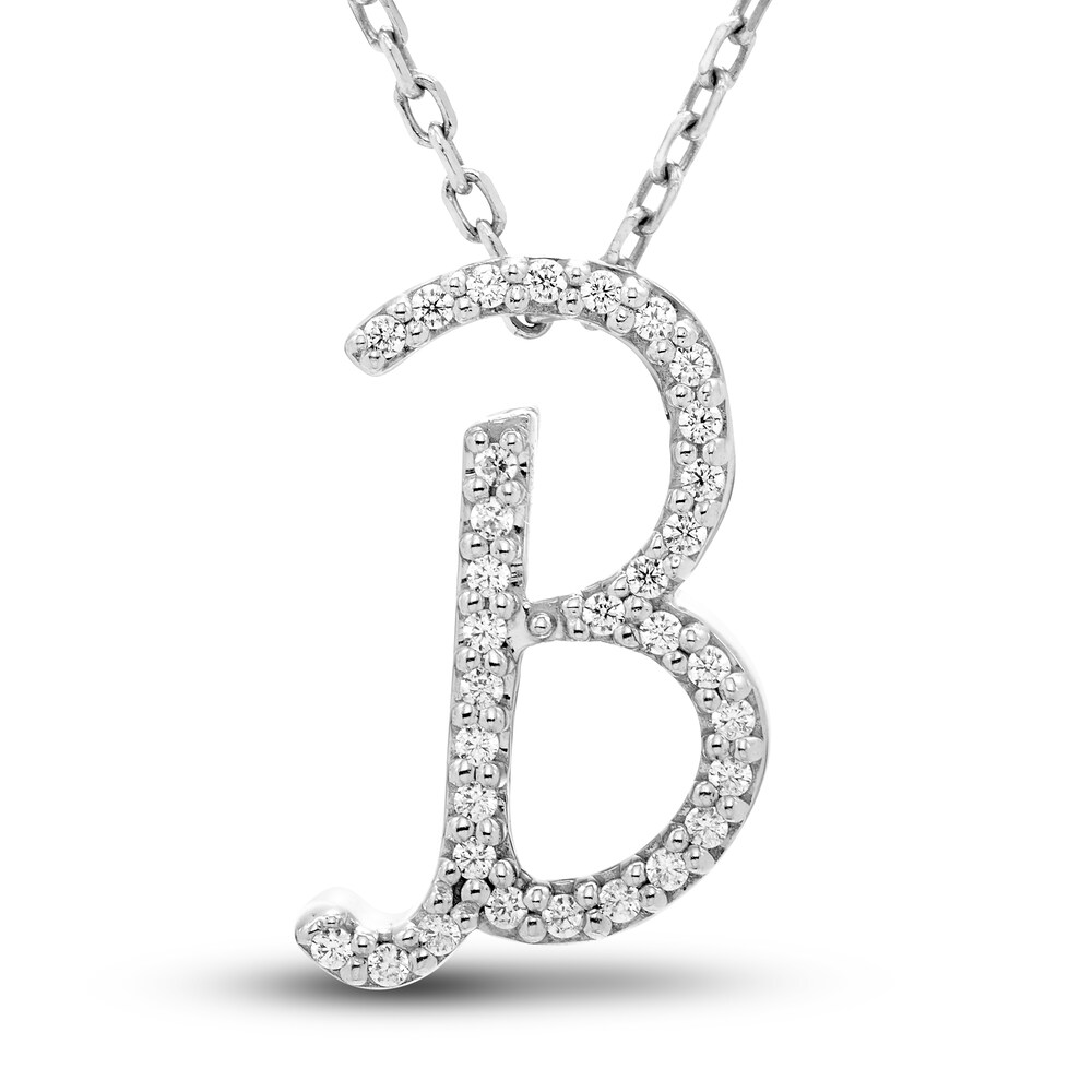 Diamond Letter B Pendant Necklace 1/10 ct tw Round 10K White Gold 3YdorMAh