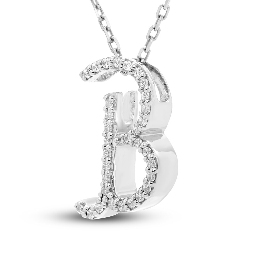 Diamond Letter B Pendant Necklace 1/10 ct tw Round 10K White Gold 3YdorMAh