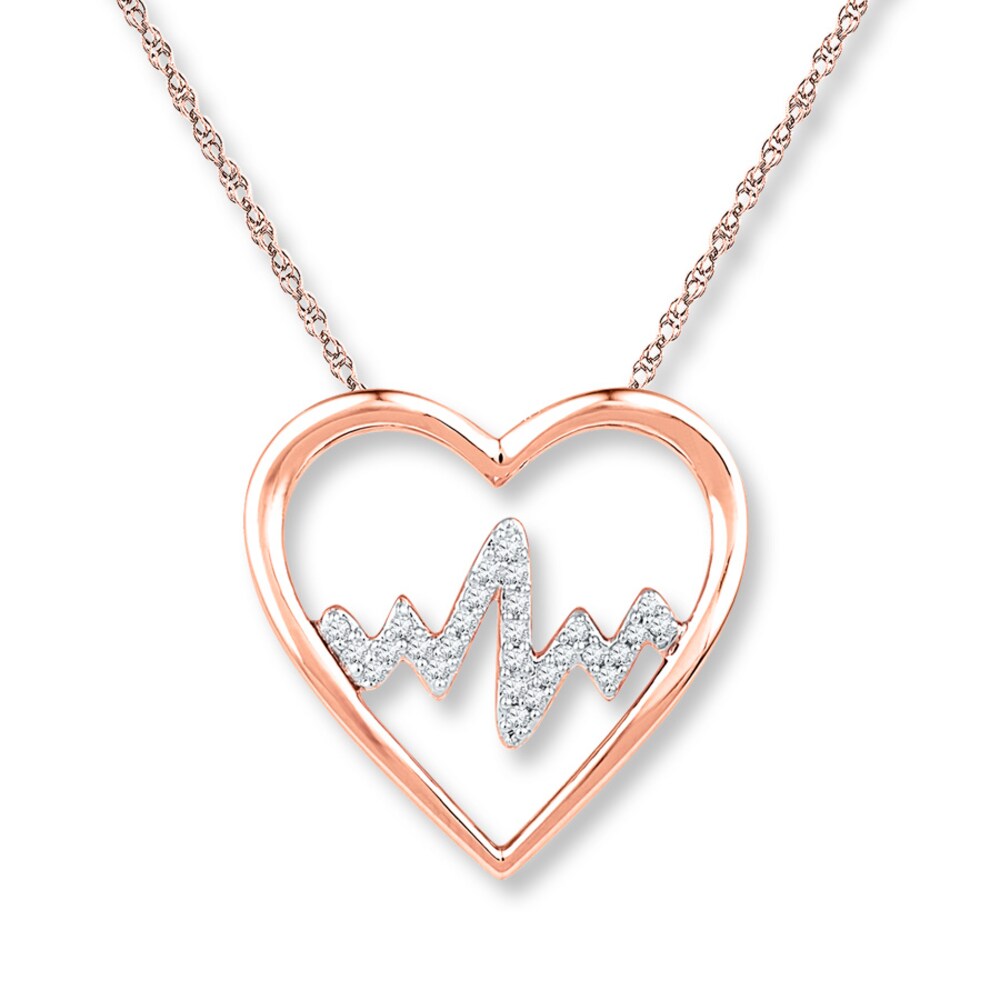 Heartbeat Necklace 1/10 ct tw Diamonds 10K Rose Gold Necklace 3ZATqyeR