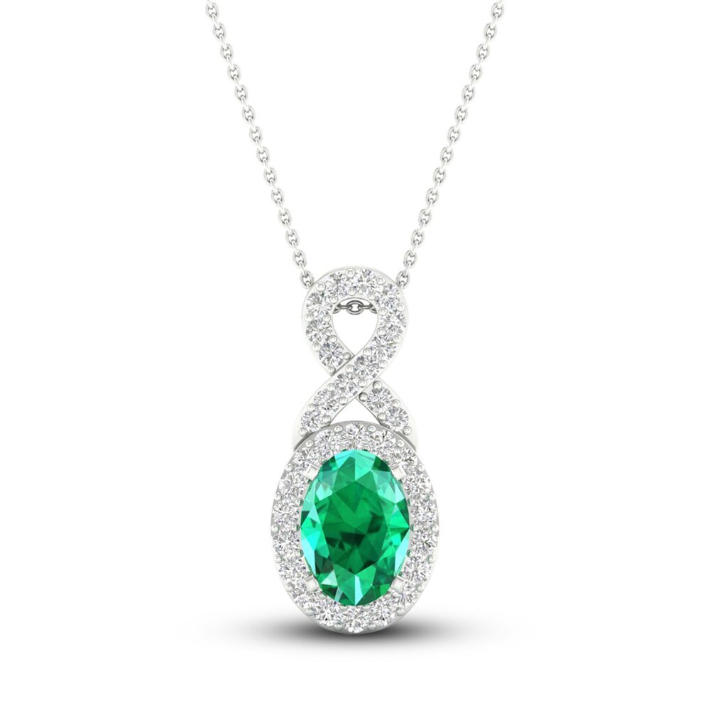 Lab-Created Emerald & Lab-Created White Sapphire Necklace 10K White Gold 18" 3a7GGjpZ