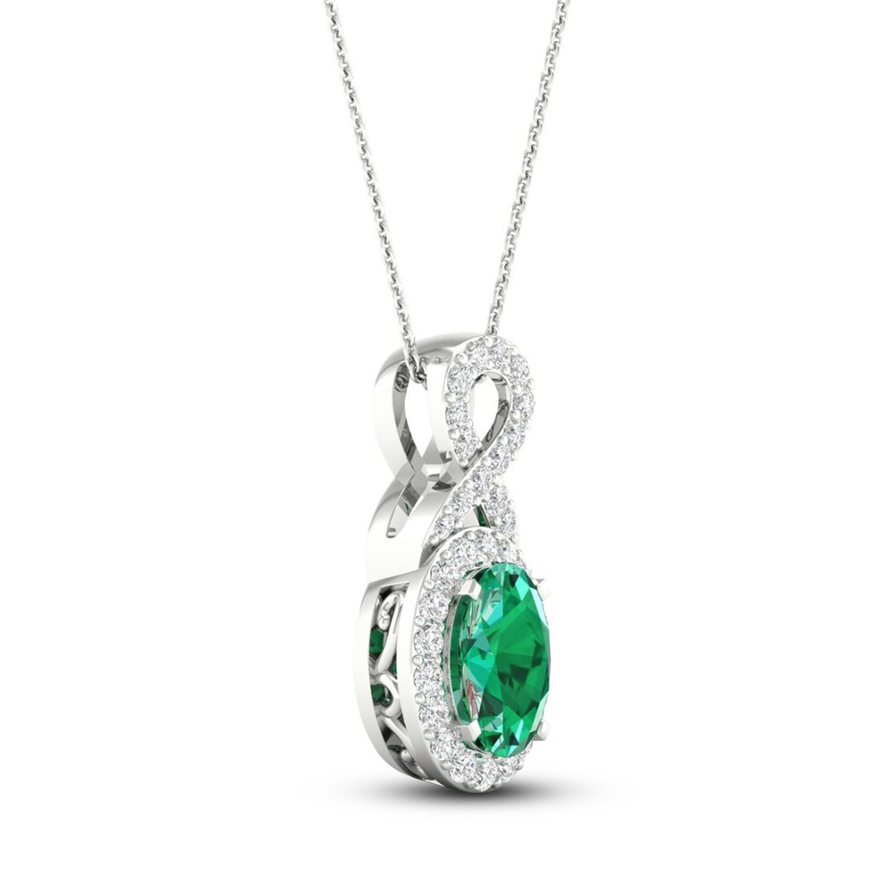 Lab-Created Emerald & Lab-Created White Sapphire Necklace 10K White Gold 18\" 3a7GGjpZ