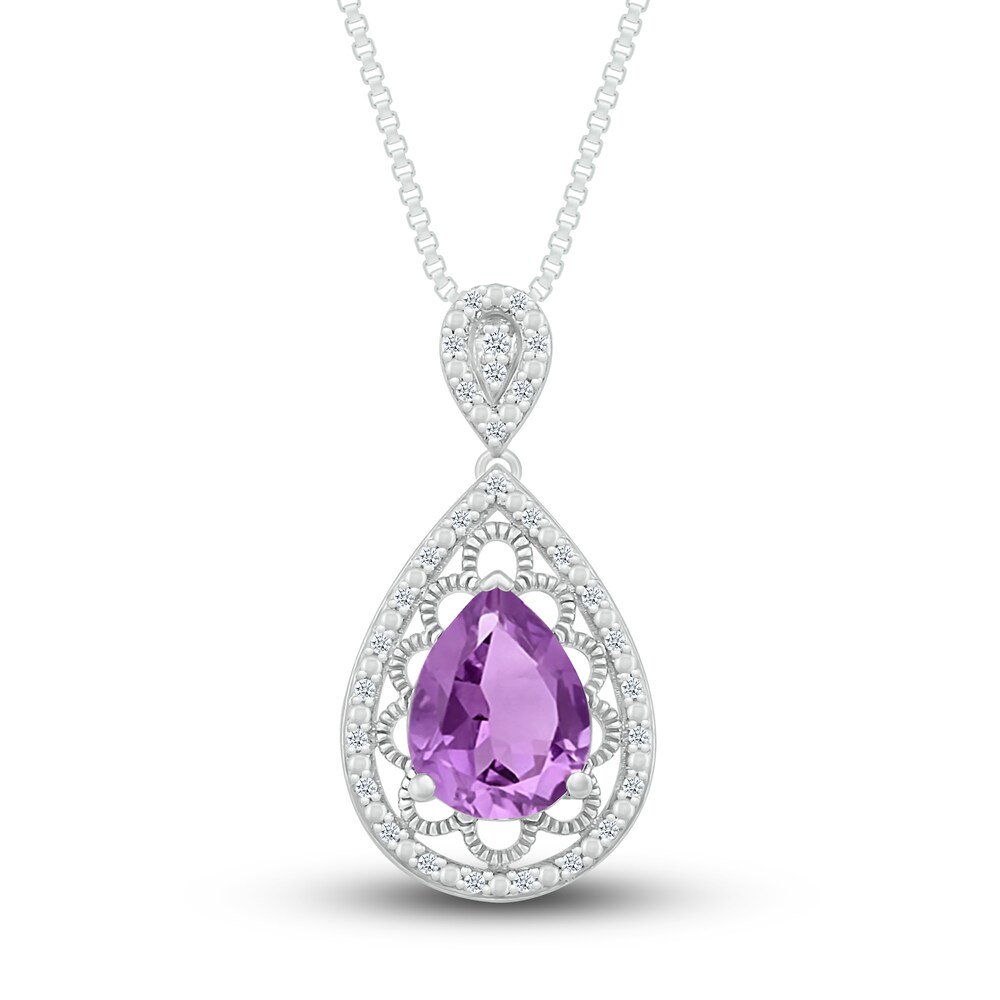 Natural Amethyst Necklace 1/8 ct tw Diamonds Sterling Silver 3evJmRzM