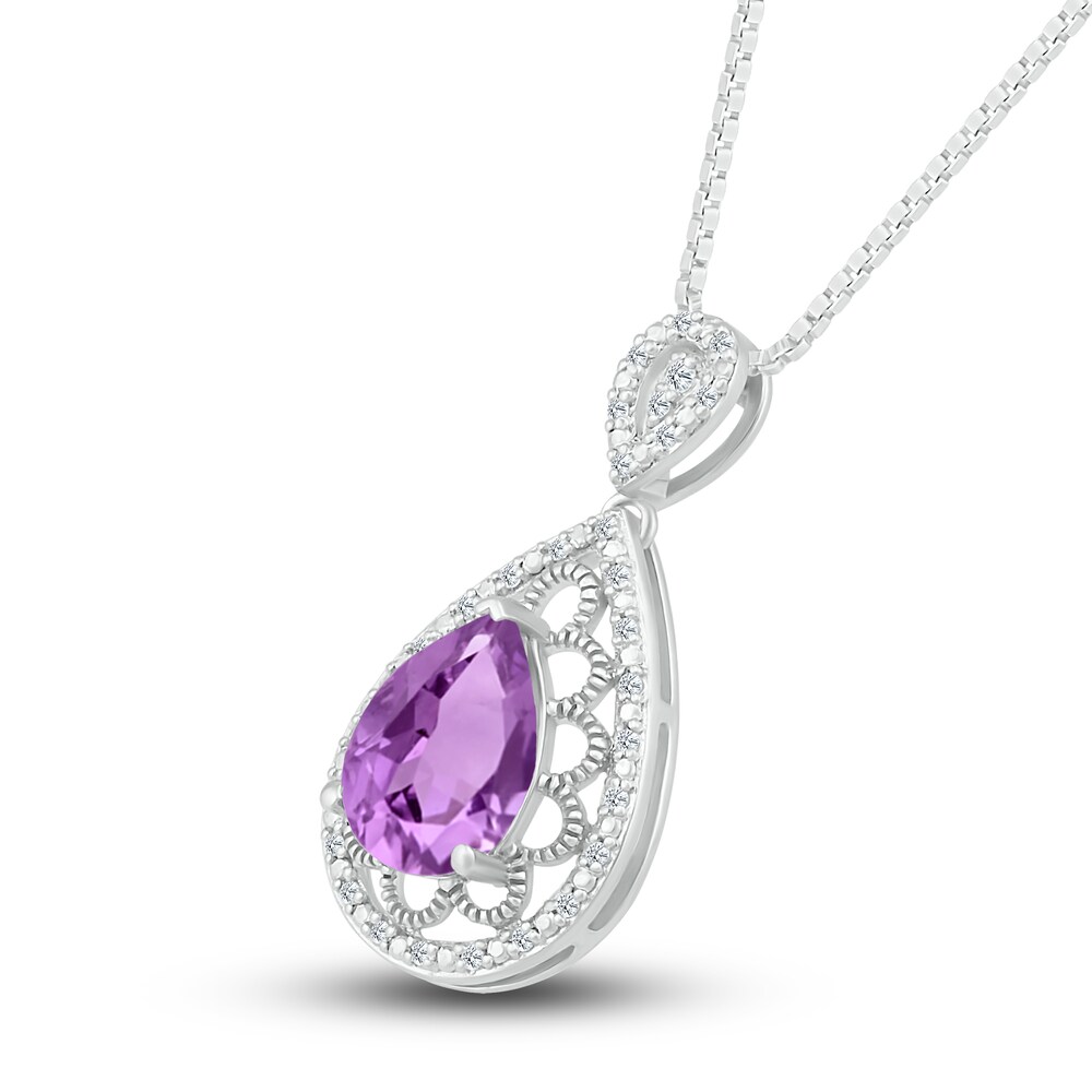 Natural Amethyst Necklace 1/8 ct tw Diamonds Sterling Silver 3evJmRzM