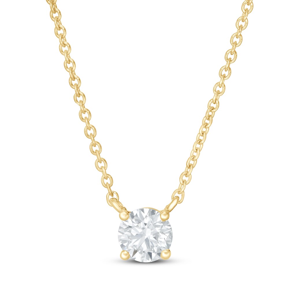 Lab-Created Diamond Solitaire Necklace 1/2 ct tw Round 14K Yellow Gold 19\" (SI2/F) 3hEhrCER