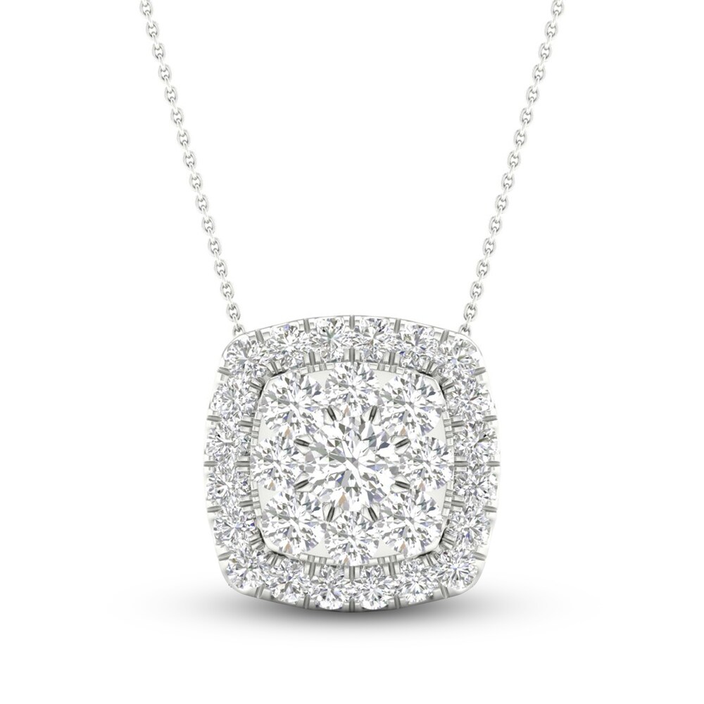 Colorless Diamond Necklace 1-1/2 ct tw Round 14K White Gold 3hKoxSsl