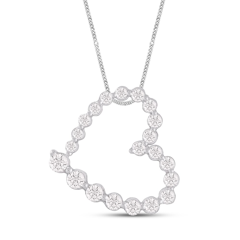 Diamond Heart Necklace 1/2 ct tw Round 10K White Gold 3ptOE0Q6