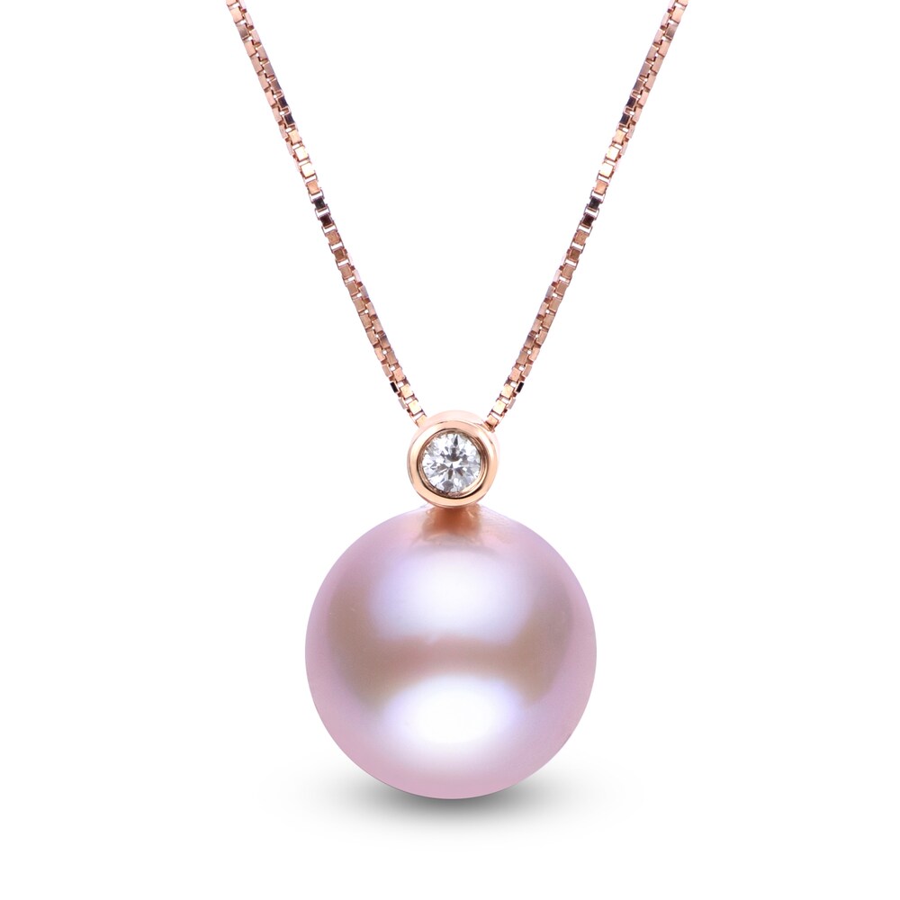 Pink Cultured Freshwater Pearl Necklace Diamond Accent 14K Rose Gold 4LStNDy3