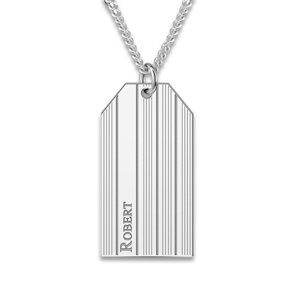 Men's Engravable Dog Tag Pendant Necklace Sterling Silver 22" 4RXnO6qT