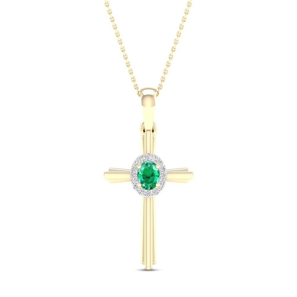 Natural Emerald Cross Necklace 1/20 ct tw Diamonds 10K Yellow Gold 4VMmW1in