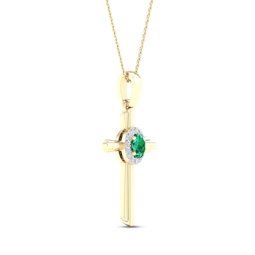 Natural Emerald Cross Necklace 1/20 ct tw Diamonds 10K Yellow Gold 4VMmW1in