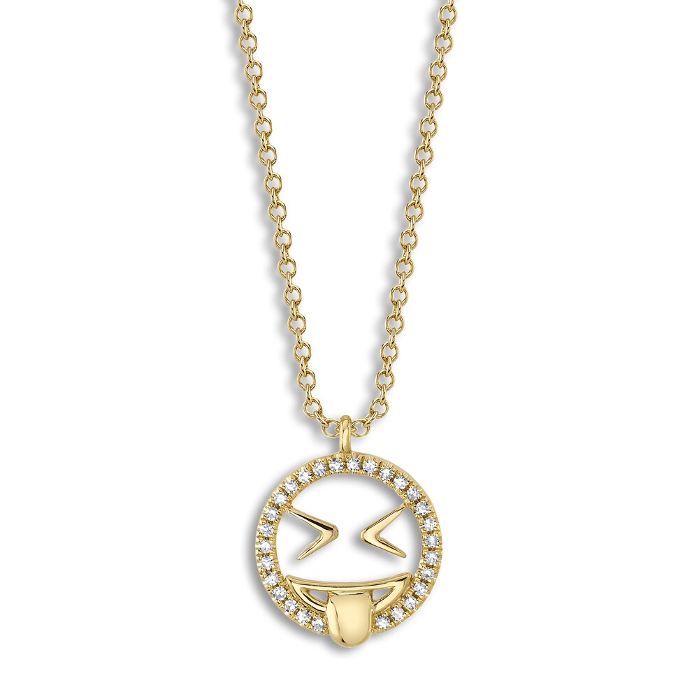 Shy Creation Diamond Emoji Necklace 1/15 ct tw Round 14K Yellow Gold 18" J-SC55023833 4dsCXWno