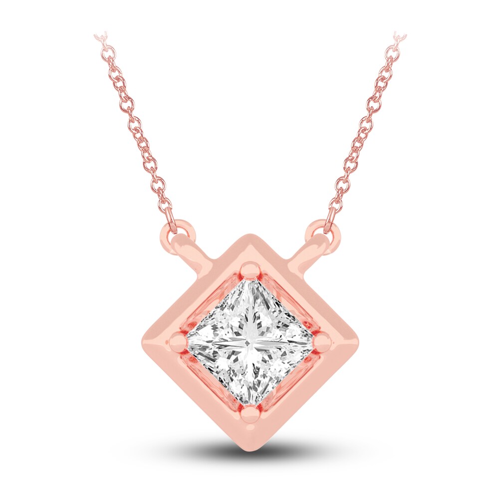 Diamond Pendant Necklace 3/8 ct tw Princess 14K Rose Gold 18\" (I2,I) 4fAYHnmP