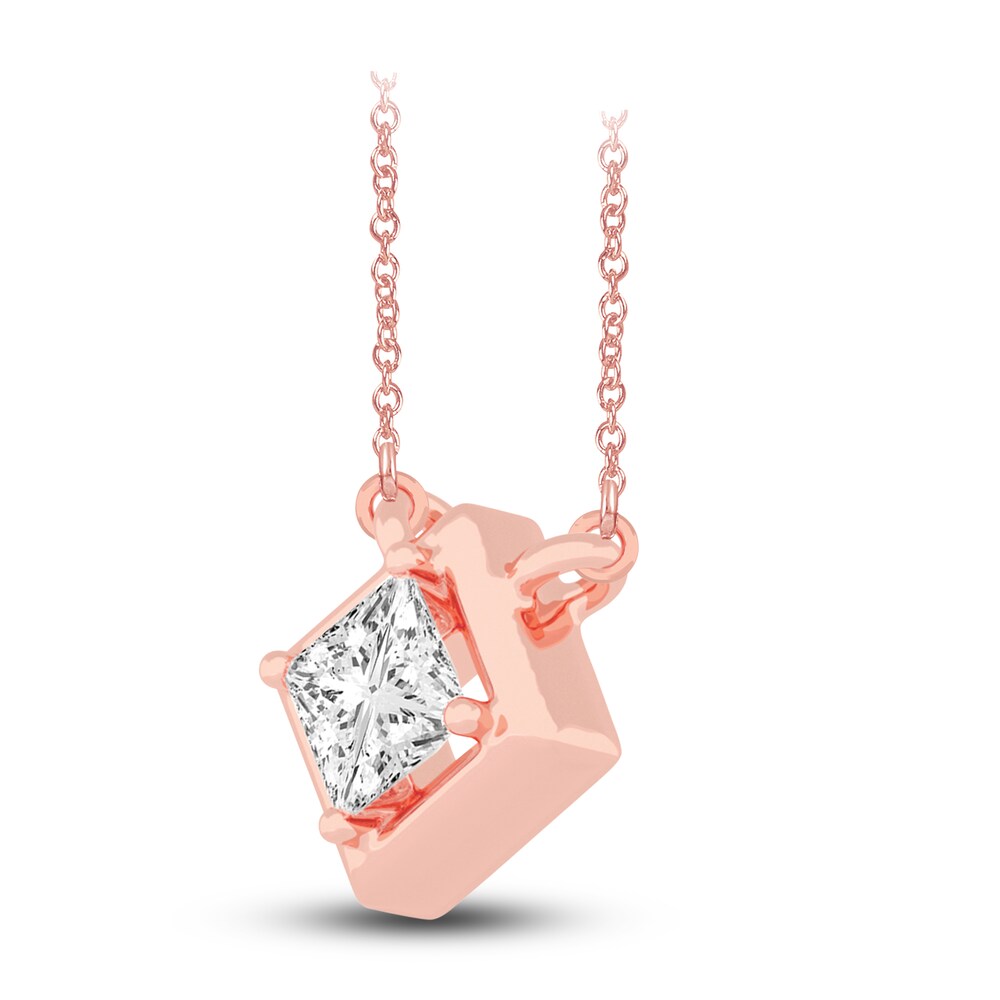 Diamond Pendant Necklace 3/8 ct tw Princess 14K Rose Gold 18\" (I2,I) 4fAYHnmP