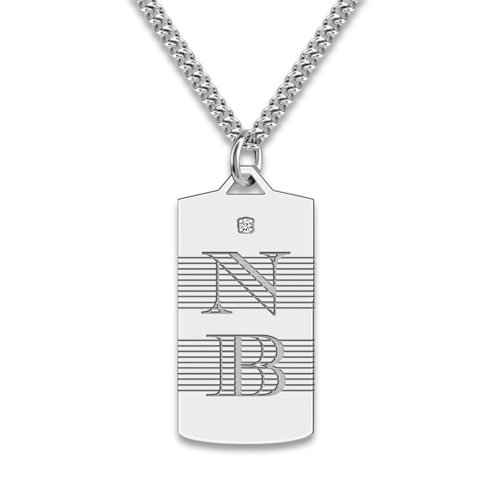 Men's Personalized Initial Pendant Necklace Diamond Accent Sterling Silver 20" 4sCcLkgt
