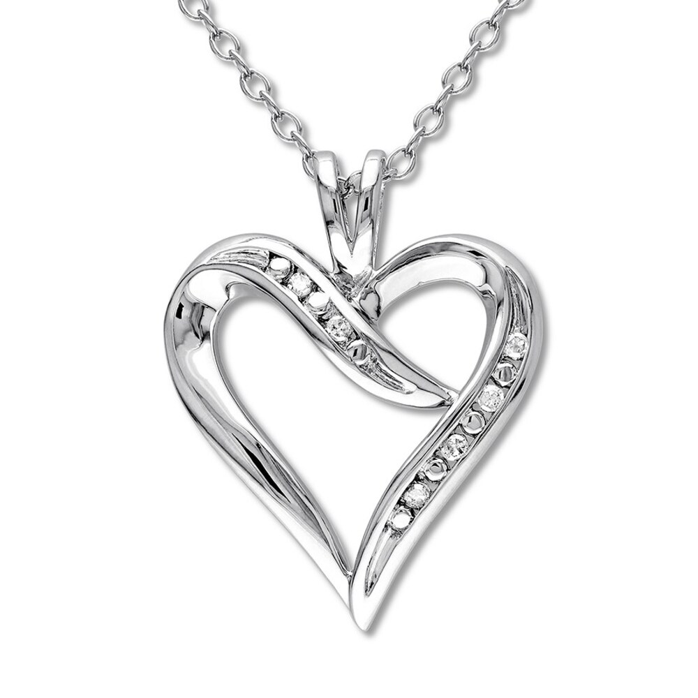 Diamond Heart Necklace 1/20 ct tw Round-cut Sterling Silver 586bGgHJ