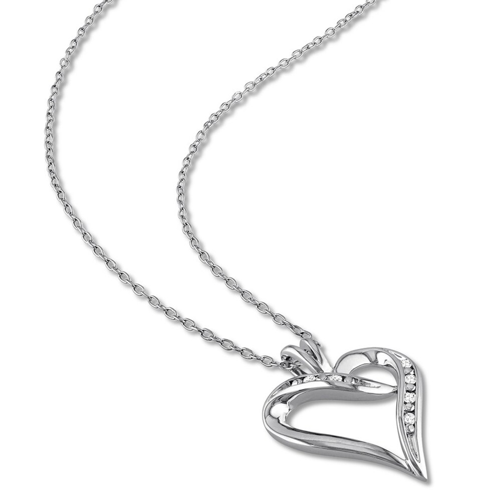Diamond Heart Necklace 1/20 ct tw Round-cut Sterling Silver 586bGgHJ