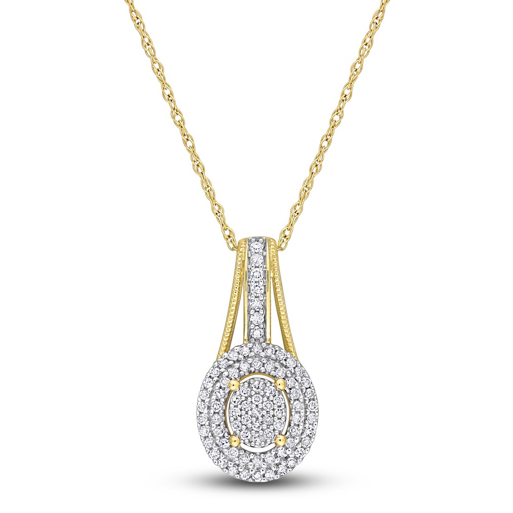 Diamond Oval Necklace 1/4 ct tw Round 10K Yellow Gold 18\" 5DDVodF9