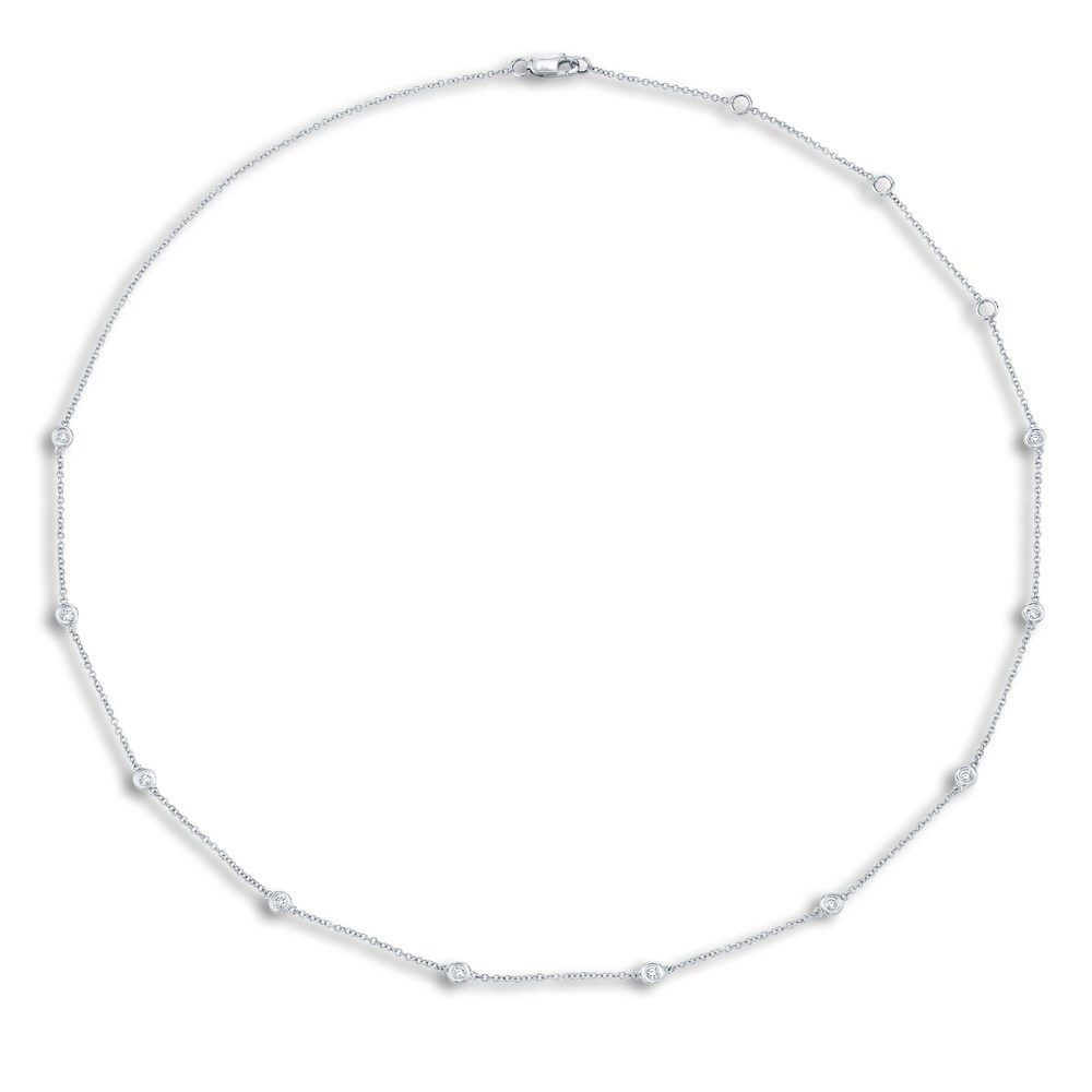 Shy Creation Diamond Station Necklace 1/5 ct tw Round 14K White Gold 18\" SC22003837 5GxyQHsc [5GxyQHsc]