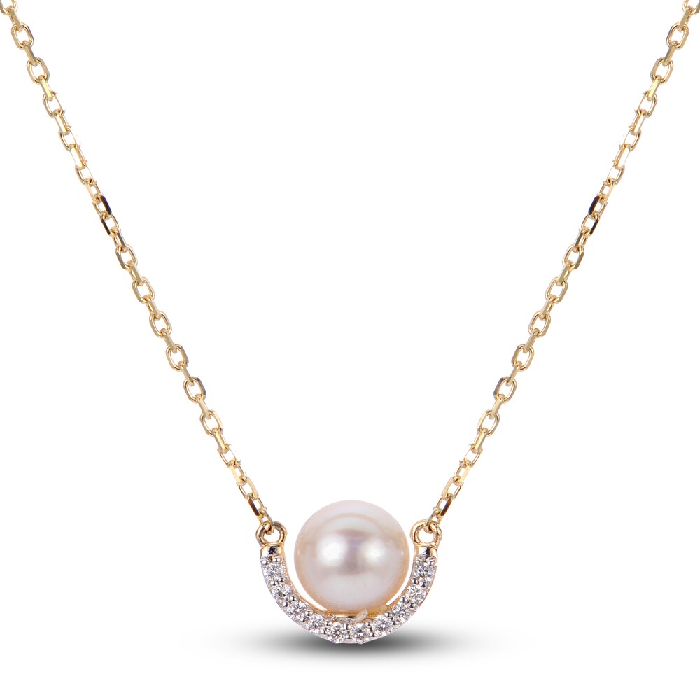 Cultured Akoya Pearl Necklace 1/20 ct tw Diamonds 14K Yellow Gold 18" 5LWJb6tB