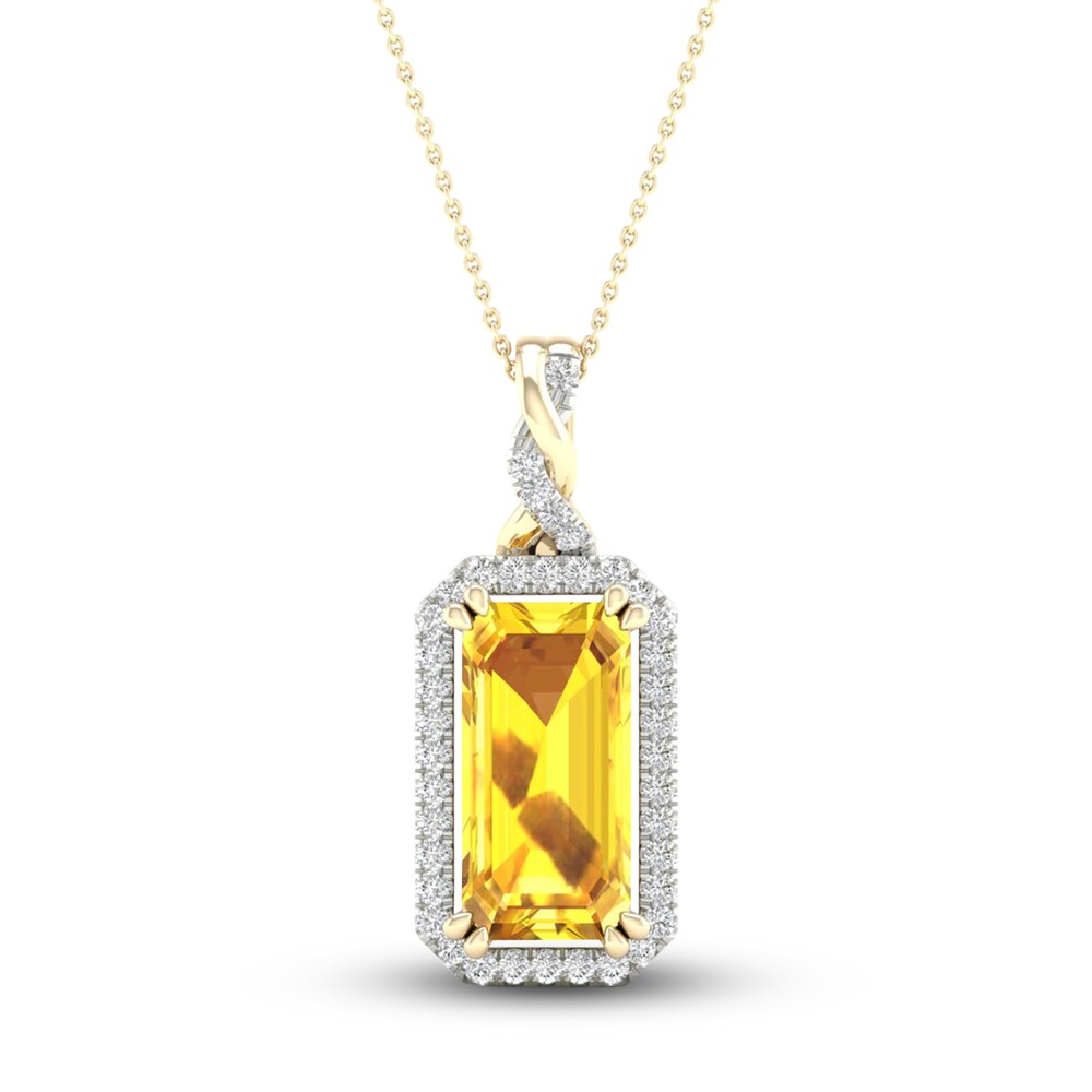 Natural Golden Citrine Necklace 1/6 ct tw Diamonds 10K Yellow Gold 5UfXBHi3