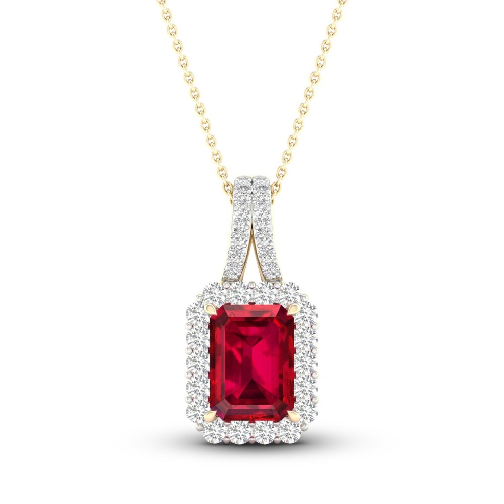 Lab-Created Ruby & Lab-Created White Sapphire Necklace 10K Yellow Gold 18" 5bVSoz8p