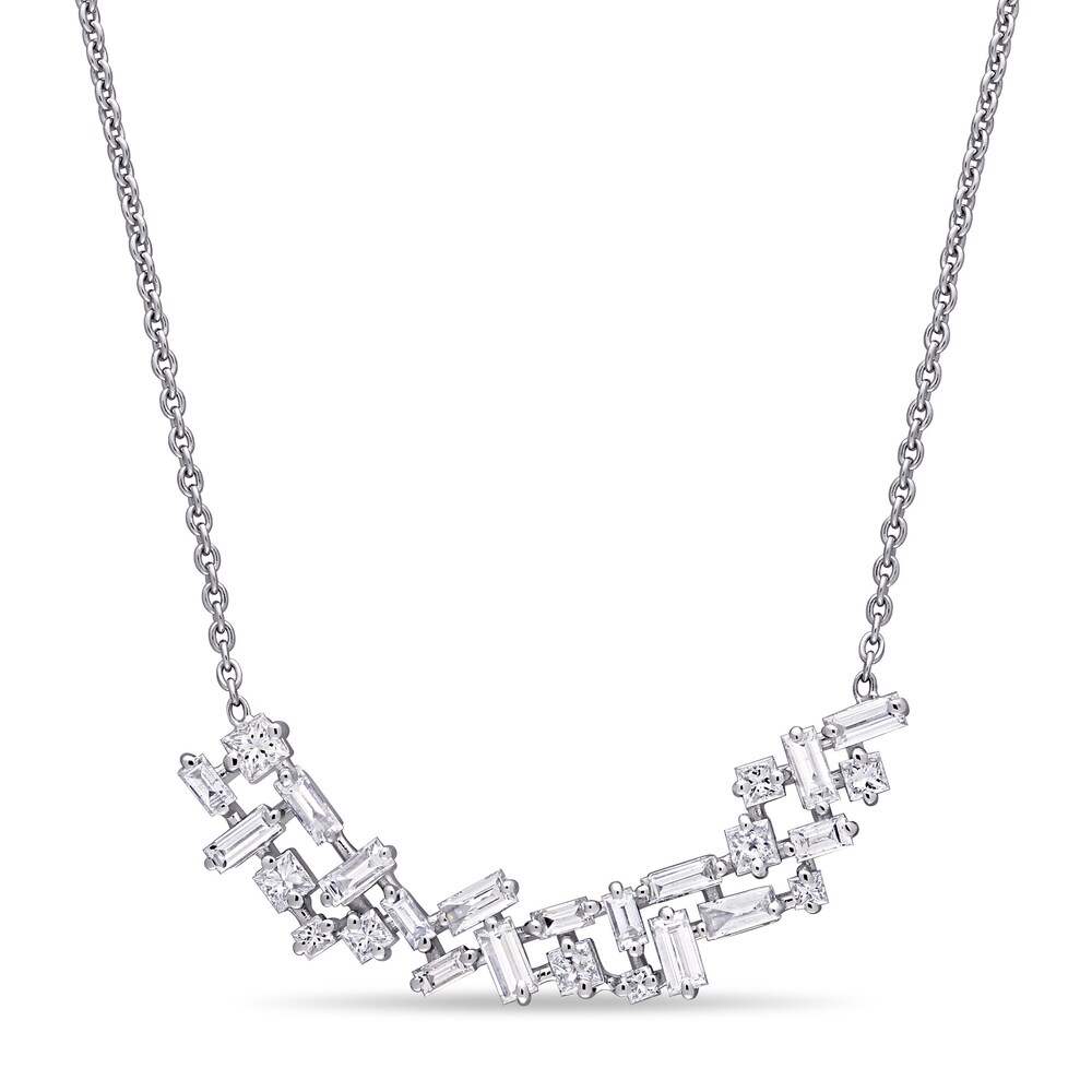 Diamond Bar Necklace 7/8 ct tw Baguette/Princess 10K White Gold 16.5" 5fpQpPRA