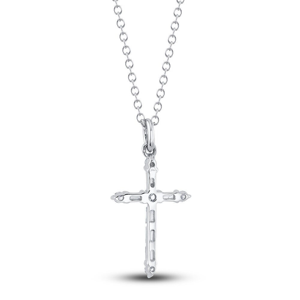 Shy Creation Diamond Cross Necklace 1/8 ct tw Round/Baguette 14K White Gold 18\" SC55024396 5gEZeZQW