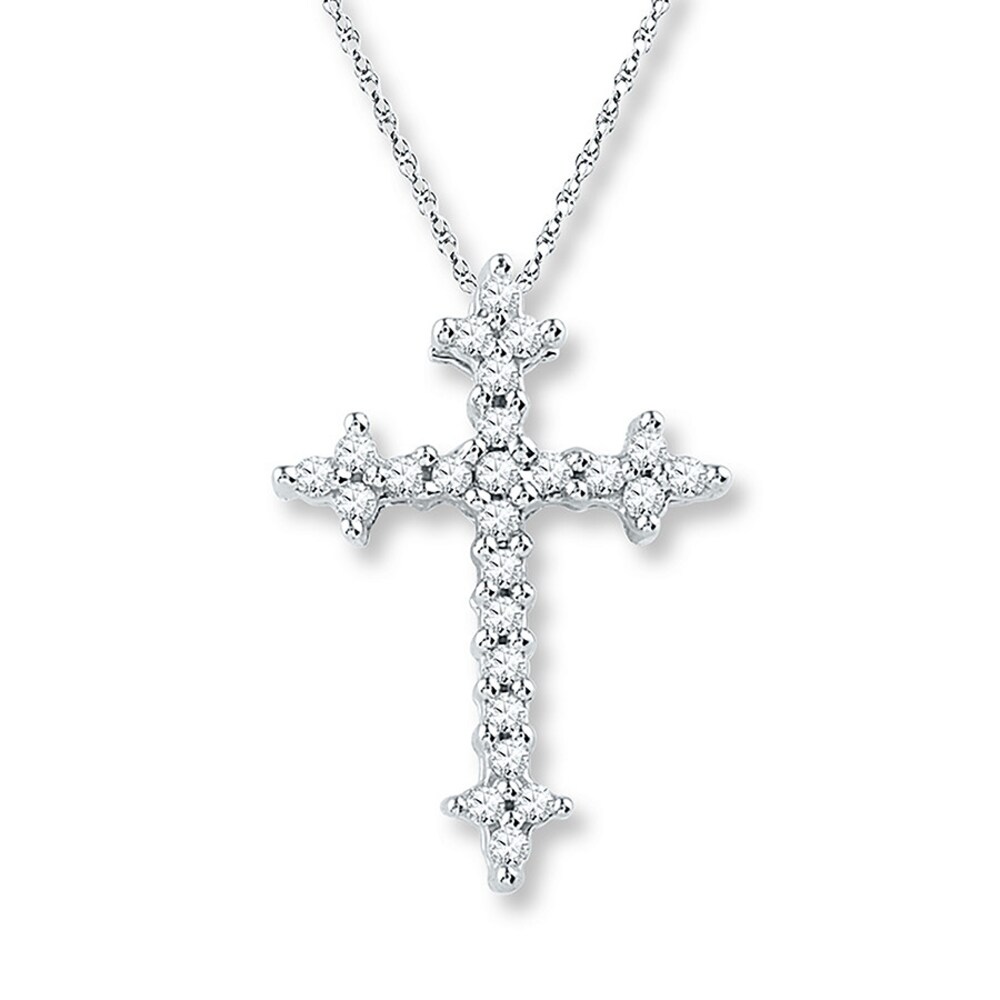 Diamond Cross Necklace 1/8 ct tw Round-cut 10K White Gold 5hGAePHq
