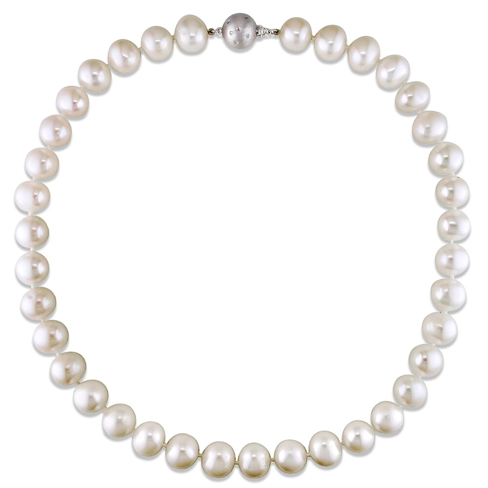 Cultured Freshwater Pearl Necklace 1/20 ct tw Diamonds 14K White Gold 18\" 5ouBn8Os