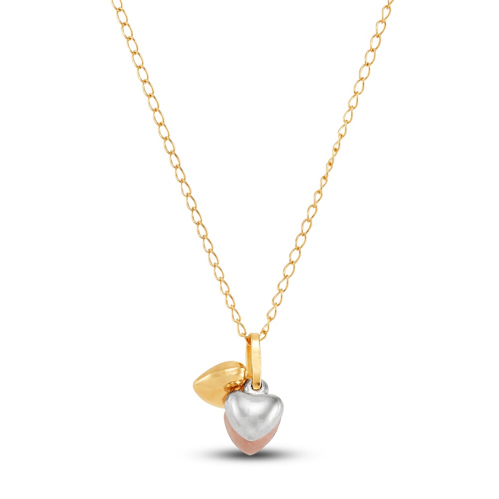 Children's Puffy Heart Pendant Necklace 14K Tri-Tone Gold 5tE3Z2ks