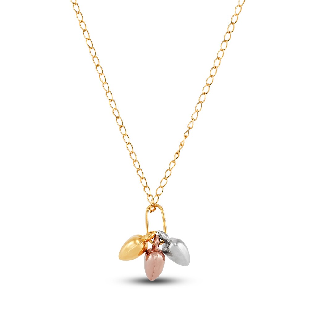 Children\'s Puffy Heart Pendant Necklace 14K Tri-Tone Gold 5tE3Z2ks