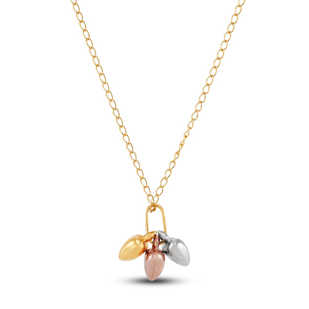 Children\'s Puffy Heart Pendant Necklace 14K Tri-Tone Gold 5tE3Z2ks