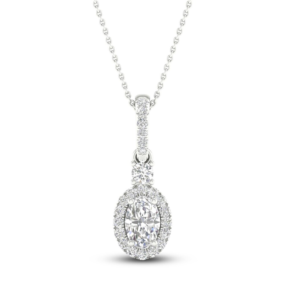 Diamond Pendant Necklace 1/2 ct tw Round/Oval 14K White Gold 18\" 67fmTD07