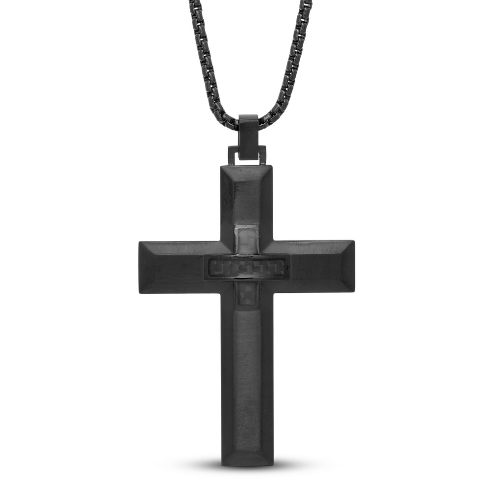 Cross Necklace Carbon Fiber Stainless Steel 24\" 6KBks8Py